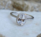 1.6ct Engagement Ring Oval Cut Diamond Accent Halo Design 14k White Gold Finish