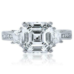 3.85ct Asscher Cut Diamond Engagement Ring Unique Trilogy 14k White Gold Finish