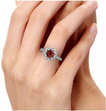 2ct Round Cut Red Garnet Vintage Inspired Starburst Ring 14k White Gold Finish