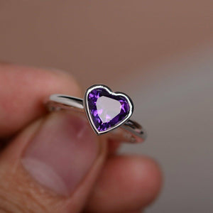 2ct Heart Cut Purple Amethyst Bezel Promise Engagement Ring 14k WhiteGold Finish