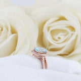 2.5ct Oval Cut Blue Aquamarine Ring Diamond Halo Split Shank 14k RoseGold Finish