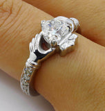 2Ct Heart Cut Diamond Solitaire Engagement Claddagh Ring 14K White Gold Finish