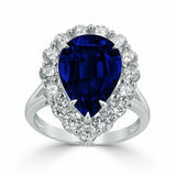 3.5Ct Pear Cut Blue Sapphire Diamond Halo Engagement Ring 14K White Gold Finish