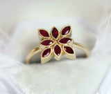 2ct Marquise Cut Pink Ruby Engagement Ring Floral Unique 14k Yellow Gold Finish