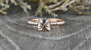 1ct Cushion Cut Peach Morganite Engagement Ring 14k RoseGold Over Rope Solitaire