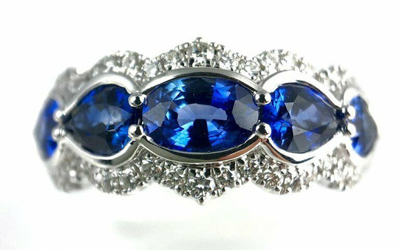 3ct Oval Cut Blue Sapphire Diamond Halo Full Eternity Band 14k White Gold Finish