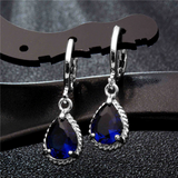 2Ct Pear Cut Blue Sapphire Solitaire Water Tear Drop Earring 14K White Gold Over