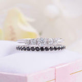 2ct Round Cut White Black Diamond Two Row Split Band Ring 14k White Gold Finish