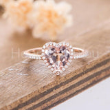 1ct Heart Cut Simulated Peach Morganite Halo Engagement Ring 14k RoseGold Plated