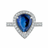 2ct Pear Cut Blue Sapphire Engagement Ring Halo 14k White Gold Over Round Accent