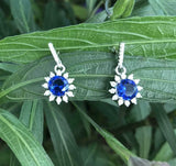 1.5ct Round Cut Blue Sapphire Diamond Floral Drop Earrings 14k White Gold Finish