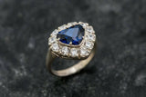 2.2ct Engagement Ring Heart Cut Blue Sapphire Diamond Halo 14k White Gold Finish