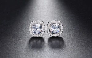 2ct Cushion Cut VVS1D Diamond Halo Solitaire Stud Earrings 14k White Gold Finish