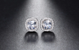 2ct Cushion Cut VVS1D Diamond Halo Solitaire Stud Earrings 14k White Gold Finish