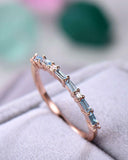 1.5Ct Baguette Cut Blue Aquamarine Minimalist Wedding Band 14K Rose Gold Finish