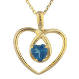 1ct London Blue Topaz Pendant Chain Heart Cut Solitaire 14k Yellow Gold Finish