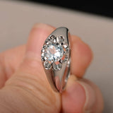 1ct Round Blue Aquamarine Floral Solitaire Engagement Ring 14k White Gold Finish