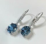 2ct Dangle Earrings Oval London Blue Topaz Diamond LeverBack 14k White Gold Over