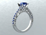 1ct Round Cut Blue Sapphire Milgrain Vintage Engagement Ring 14k White Gold Over