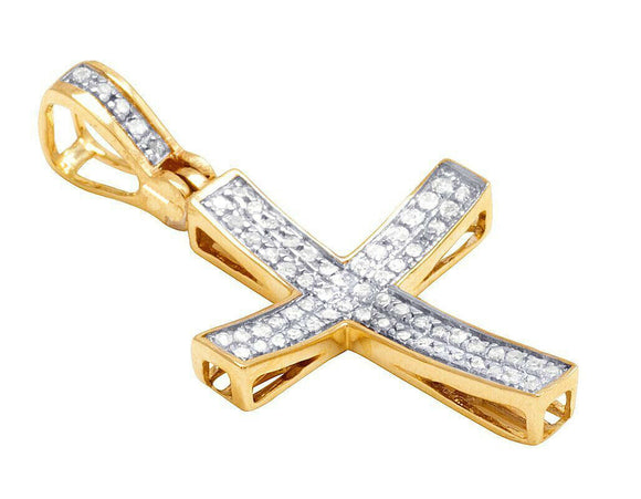 1.3ct Round Cut Diamond Iced Jesus Cross Pendant 14k Yellow Gold Finish NO CHAIN