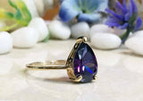 1.4ct Engagement Ring Pear Cut Purple Amethyst Solitaire 14k Yellow Gold Finish