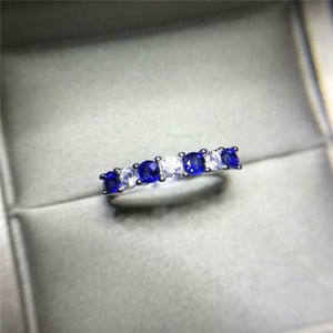 1ct Round Cut Blue Sapphire Wedding Band Ring Half Eternity 14k WhiteGold Finish