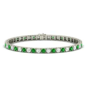 13ct Round Cut Green Emerald Diamond Links Tennis Bracelet 14k White Gold Finish