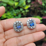 2ct Cushion Cut Simulated Blue Sapphire Halo Stud Earrings 14k White Gold Plated