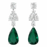 6Ct Pear Cut Green Emerald Diamond Party Drop Earrings 14K White Gold Finish