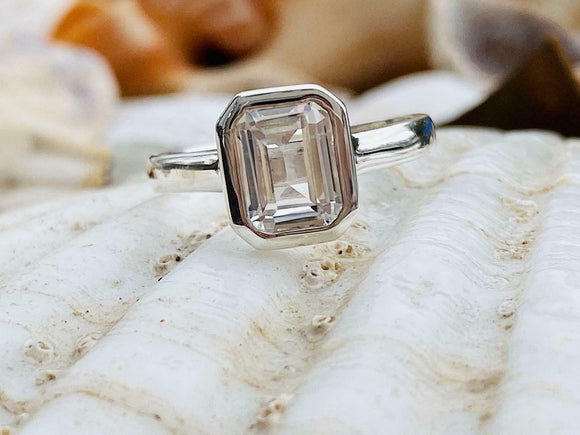 1.8ct Engagement Ring Emerald Cut Diamond Solitaire Design 14k White Gold Finish