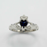 1ct Heart Cut Blue Sapphire Engagement Ring Claddagh Irish 14k White Gold Finish