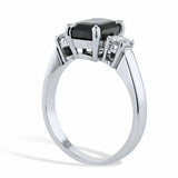 1.6ct Emerald Cut Black Diamond Engagement Ring Trilogy 14k White Gold Finish