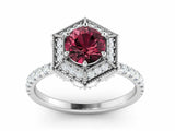 2.3ct Round Cut Red Garnet Halo Solitaire with Accents Ring 14k WhiteGold Finish