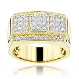 4Ct Round Cut Diamond Cluster Square Men Engagement Ring 14K Yellow Gold Finish