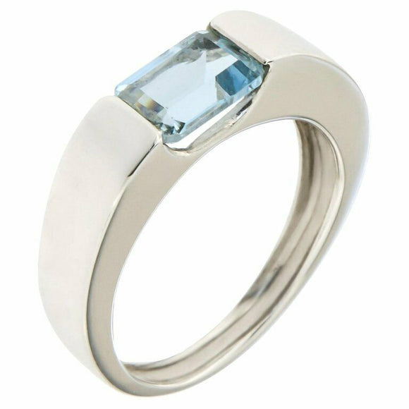 0.3ct Emerald Cut Blue Aquamarine Engagement Ring Solitaire 14k WhiteGold Finish