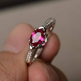 0.8ct Oval Cut Pink Ruby Engagement Ring 14k White Gold Finish Diamond Accent