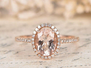 2.3ct Oval Cut Peach Morganite Halo Promise Engagement Ring 14k Rose Gold Finish