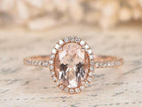 2.3ct Oval Cut Peach Morganite Halo Promise Engagement Ring 14k Rose Gold Finish