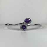 2ct Oval Round Purple Amethyst Halo Open Cuff Women Bracelet 14k White Gold Over