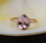 1ct Pear Cut Peach Morganite Halo Filigree Engagement Ring 14k Rose Gold Finish