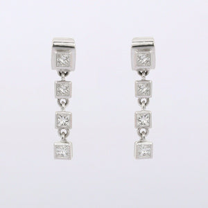 2ct Drop Earrings Princess Cut Diamond Dangling 14k White Gold Finish