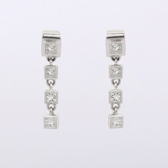 2ct Drop Earrings Princess Cut Diamond Dangling 14k White Gold Finish