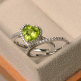 2ct Engagement Ring Heart Cut Green Peridot Halo Bridal Set 14k WhiteGold Finish