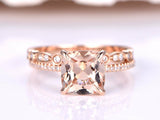 2ct Princess Cut Peach Morganite Bridal Set Ring Open Band 14k Rose Gold Finish