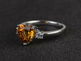 1.4ct Engagement Ring Heart Cut Yellow Citrine Three Stone 14k White Gold Finish