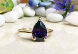 1.4ct Engagement Ring Pear Cut Purple Amethyst Solitaire 14k Yellow Gold Finish