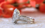 Vintage Art Deco Bridal Set Wedding Ring 3ct Oval Diamond 14k White Gold Finish