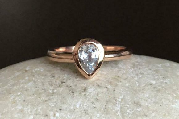 0.3ct Pear Cut Diamond Engagement Ring Bezel Set Solitaire 14k Rose Gold Finish