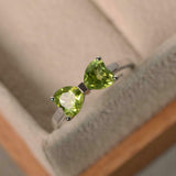 1.2ct Engagement Ring Heart Cut Green Peridot Bow Knot 14k White Gold Finish