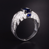 3ct Oval Cut Blue Sapphire Engagement Ring 14k White Gold Over Cocktail Art Deco